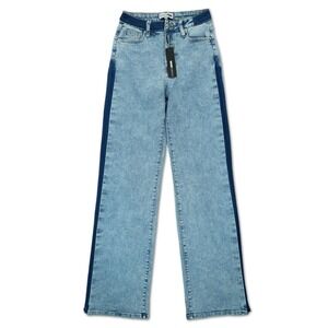 NWT Fashion Nova Jeans Ma Cherie‎ Two Tone Straight Leg Jeans - Light Wash Sz 5